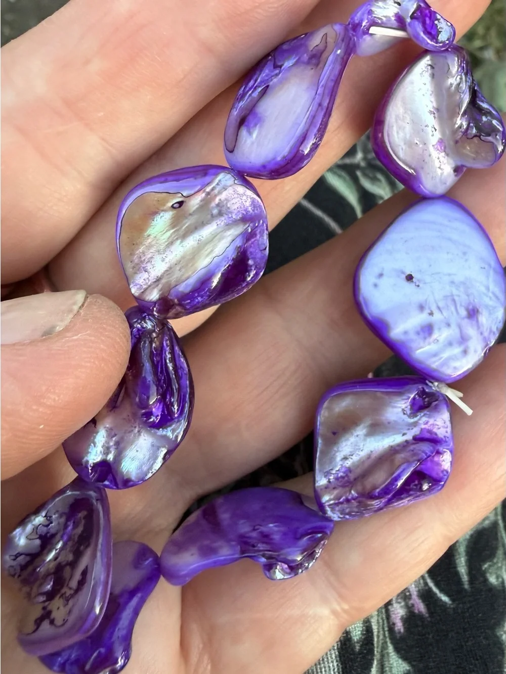 Boho Purple Mother of Pearl Shell Nugget Stretch Bracelet mermaid beach eclectic